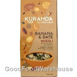 Order Wholesale from Kuranda Wholefoods. Online via Good Food Warehouse 500g Gluten Free Banana Date Muesli.