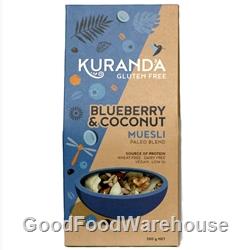 Order Wholesale Kuranda 350g Paleo Blueberry Coconut Muesli. Order Online Distributor Good Food Warehouse.