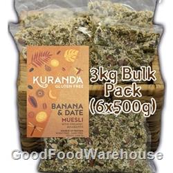 Order Wholesale from Kuranda Wholefoods. Online via Good Food Warehouse 3kg Gluten Free Banana Date Muesli.