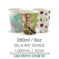 BioPak Art Series 8oz Single Wall Coffee Cups 1000 per Carton