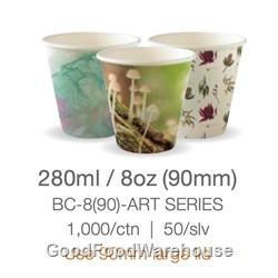 BioPak Art Series 8oz (90mm) Single Wall Coffee Cups 1000 per Carton