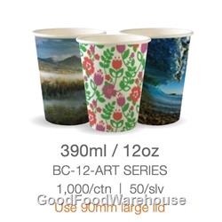 BioPak Art Series 12oz (90mm) Single Wall Coffee Cups 1000 per Carton