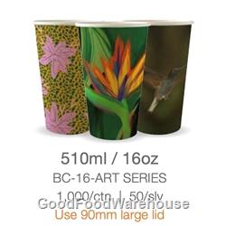 BioPak Art Series 16oz (90mm) Single Wall Coffee Cups 1000 per Carton