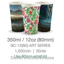 BioPak Art Series 12oz Single Wall Coffee Cups 1000 per Carton