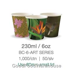 BioPak Art Series 6oz Single Wall Coffee Cups 1000 per Carton