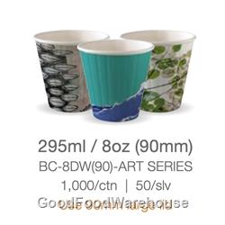 BioPak Art Series 8oz (90mm) Single Wall Coffee Cups 1000 per Carton