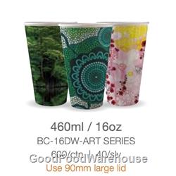 BioPak Art Series 16oz (90mm) Single Wall Coffee Cups 1000 per Carton